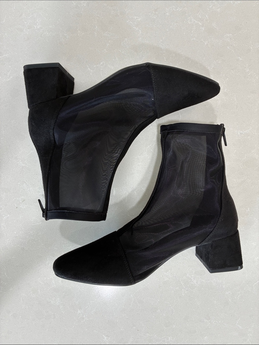 a new day Black Mesh Pointed Toe Block Heel Booties